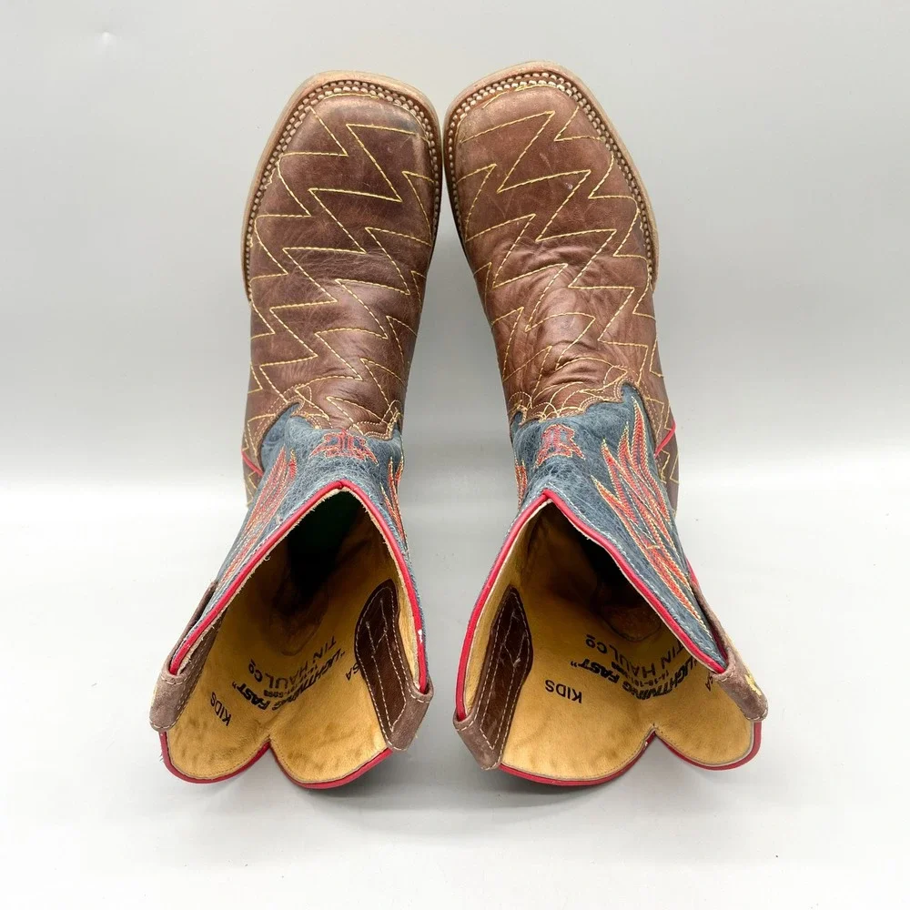 Tin Haul Kids 3 Lightning Fast Boys Western Cowboy Boots Brown Leather